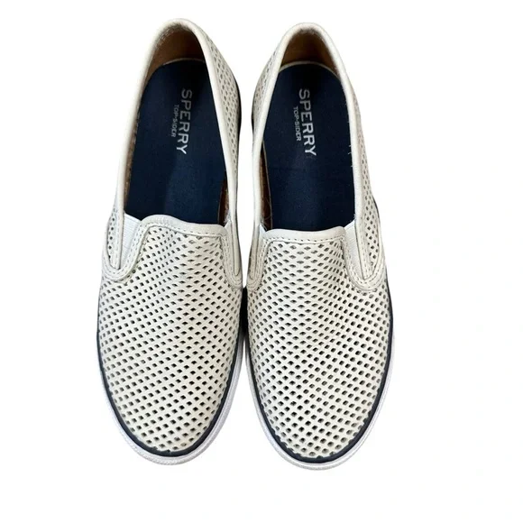 Sperry Seaside Perforated Slip On Boat Shoe in white leather Size 6.5 - Picture 4 of 10